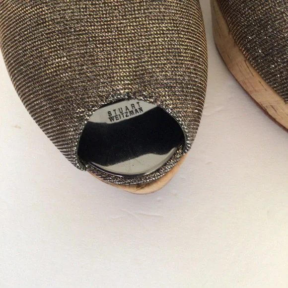 STUART WEITZMAN CORKSWOON BRONZE GLITTER CORK PLATFORM WEDGE SHOES SIZE … - Picture 7 of 16